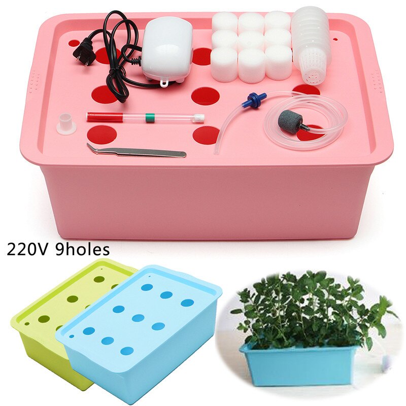 220V 9 Holes Hydroponic System Kit DWC Aerobic Soilless Cultivation Indoor Water Planting Box Planters Nursery Pots