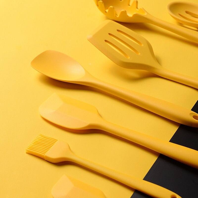 10PC Yellow Silicone Kitchenware Cooking Utensils Set Heat Resistant Kitchen Non-Stick Cooking Utensils With Storage Box