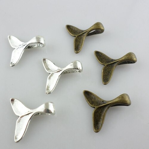 40pcs Tibetan Silver/Bronze Whale Tail Charms Bails Pendants 5x16x16mm Jewelry Findings: Mixed