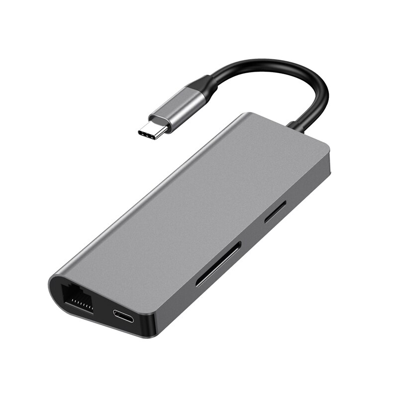 Type C Hub, 7-In-1 Adapter with Gigabit Ethernet, 4K USB C to HDMI, 2 USB3.0, SD/TF Card Reader Compatible for Mac Pro and Other