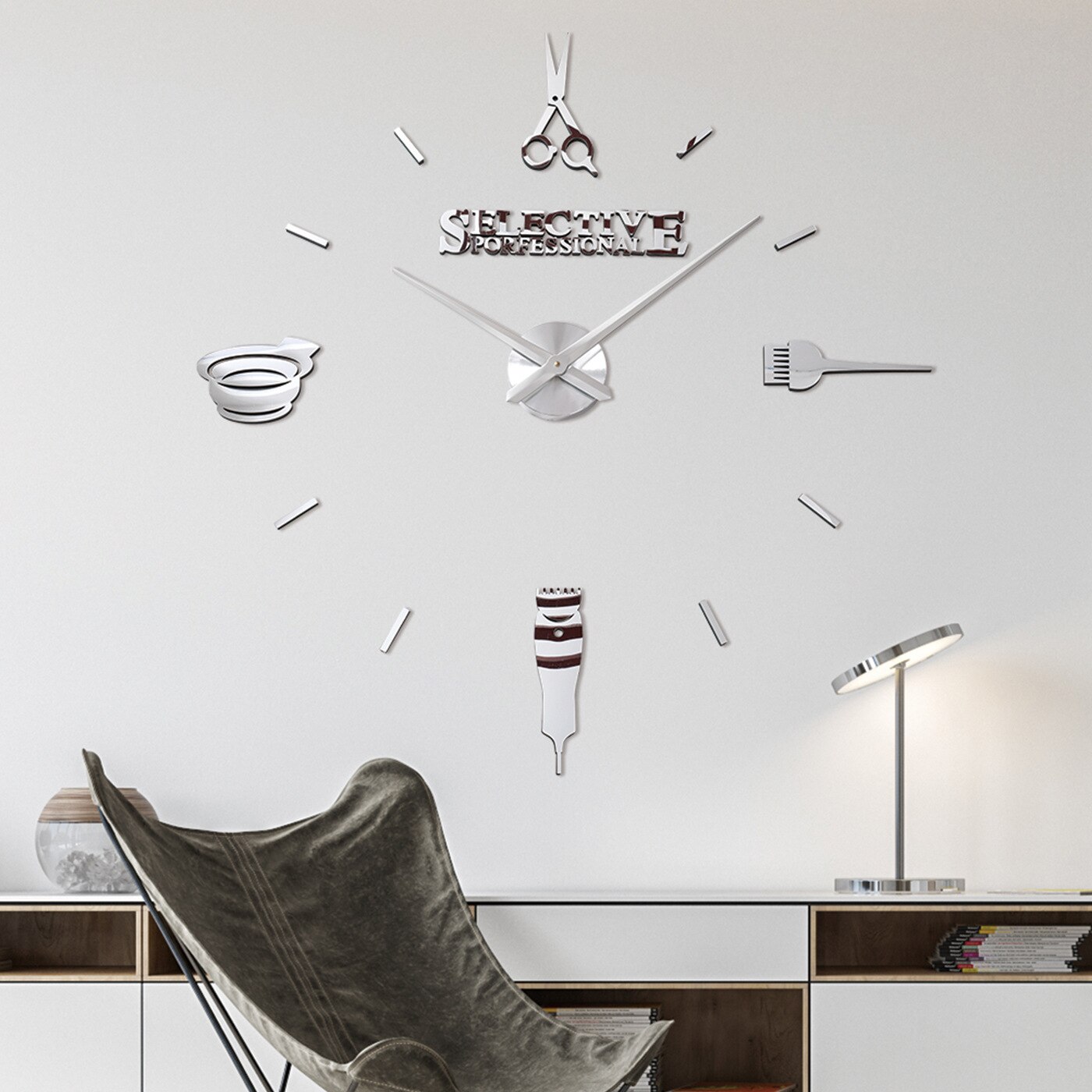 Herramientas de corte de pelo simples de EVA reloj de peluquería DIY acrílico 3D pegatinas de pared Relojes estéreo personalizados: Blanco