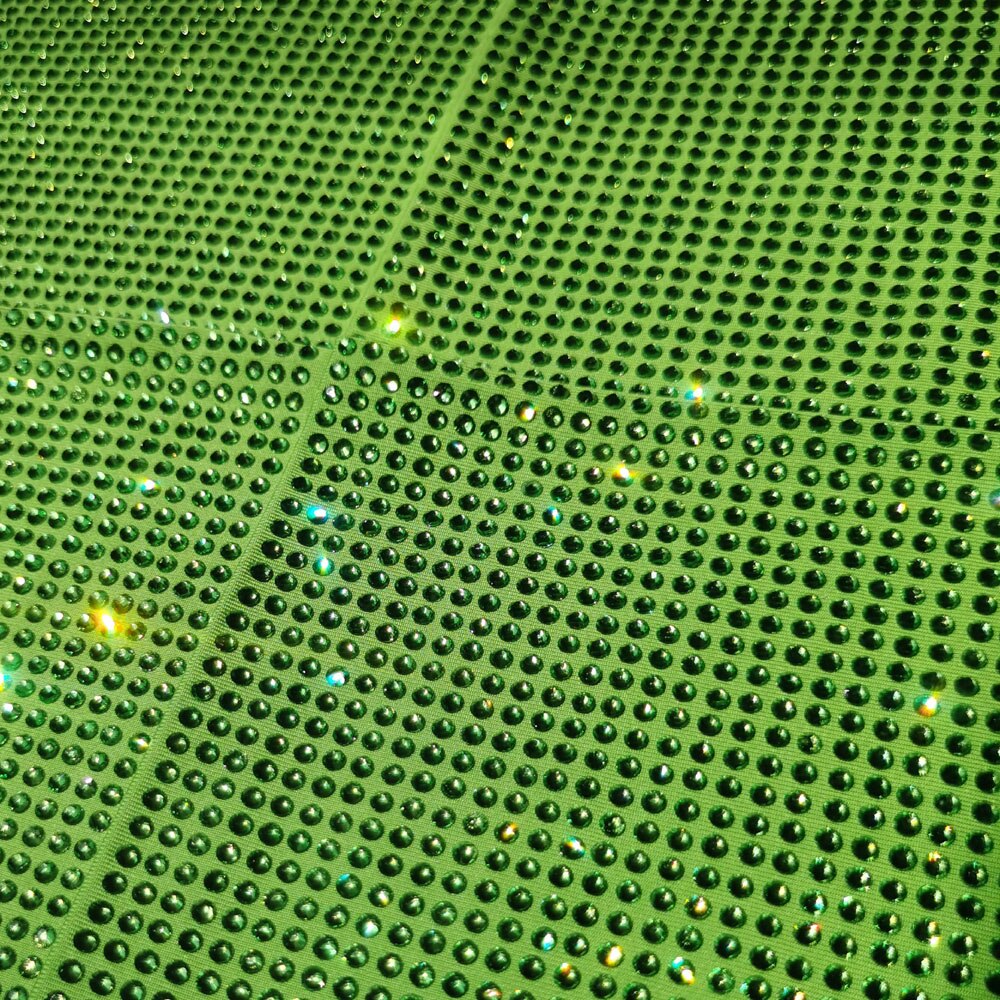 Crystal Fabric Palette Rose Pink Crystal Rhinestone Polyester Spandex Elastic Stretch Fabric Textile: 10cm X 10cm / Green-middle SS10