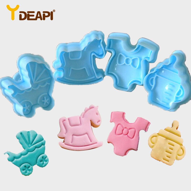 Ydeapi 4 Stks/set Baby Soort Plastic Bakvorm Keuken Biscuit Cookie Cutter Pastry Plunger 3D Fondant Cake Decorating Gereedschap