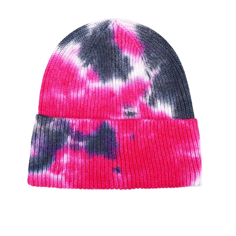 Tie-dye muts warme wintermutsen voor dames dames heren effen muts met omslag, muts met capuchon herfst gebreide hiphop plangi kort: 06