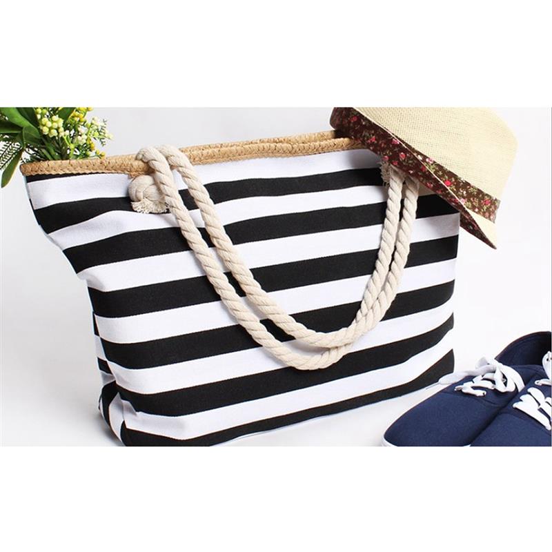 2022 Strand Tote Bag Mode Vrouwen Canvas Zomer Grote Capaciteit Gestreepte Schoudertas Tote Handtas Winkelen Schoudertassen