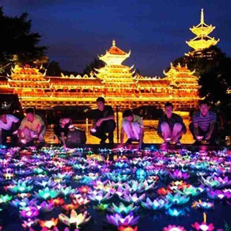 Flower Lamp LED Floating Flower Lamps Decor On Water Swimming Pool Garden Light Garden Tank Pond Decorations
