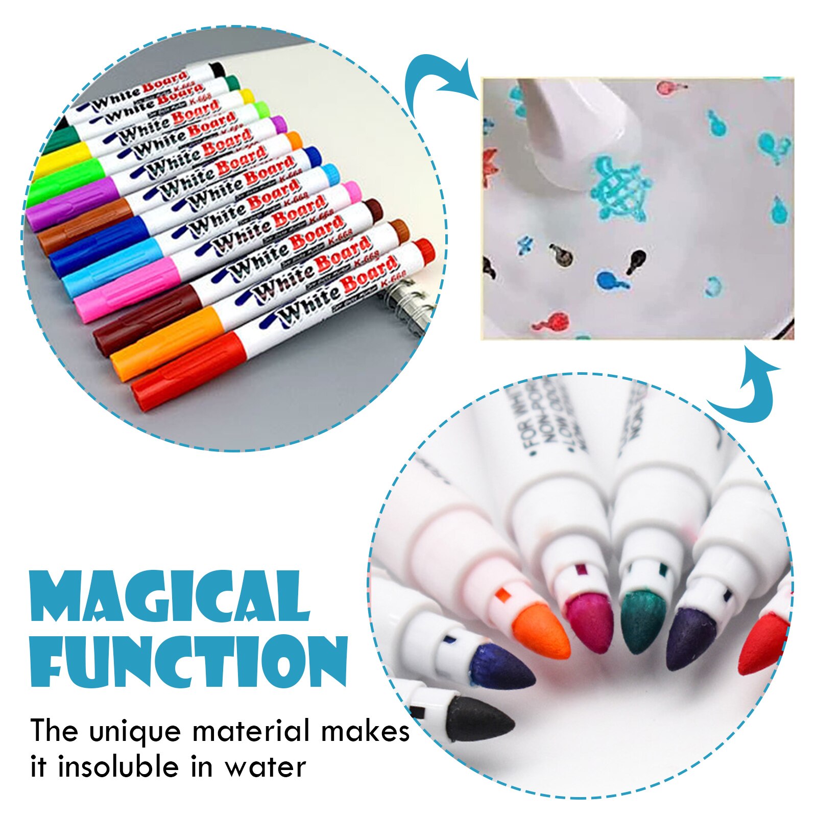 Erasable Floating Pen Magical Water Painting Pen Doodle Drawing Whiteboard Pen Markers with a Ceramic Spoon for Boys and Girls