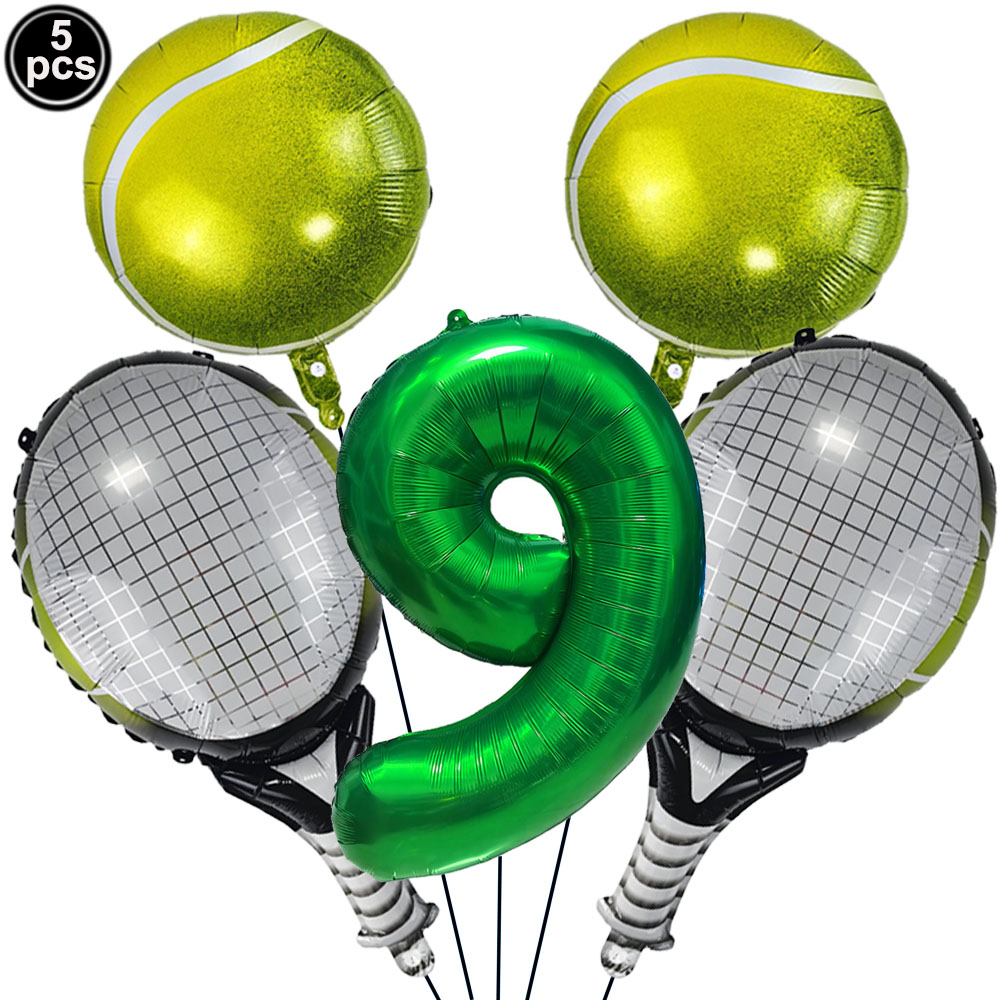 Juego de 5 uds de globos de tenis, globos de cumpleaños, globos de aluminio con números verdes de 32 pulgadas, globos de raqueta de tenis, decoración de temática de tenis: Amarillo fluorescente