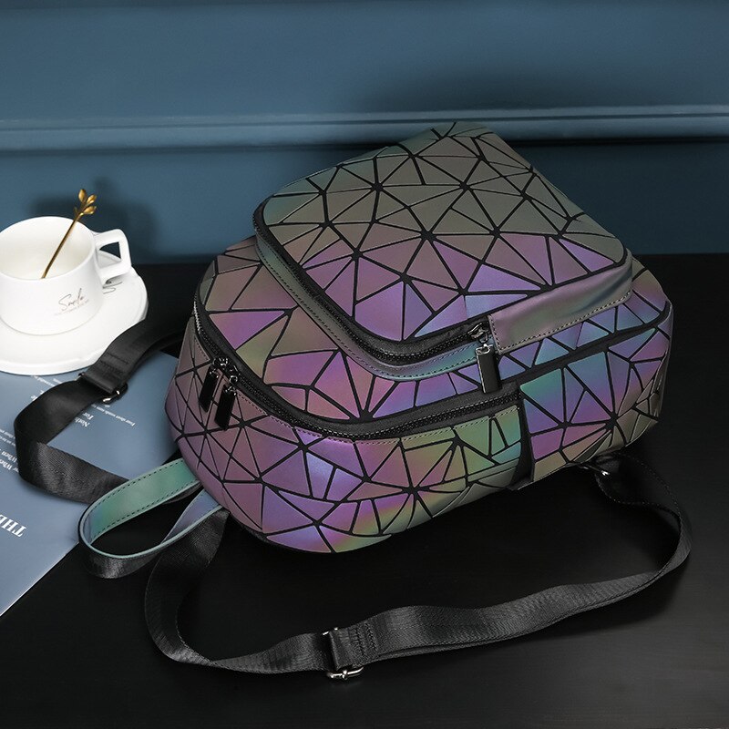 Crocrogo laser holográfico geométrico reflexivo luminoso trabalho portátil mochila moda viagem negócios escola praia bolsa de ombro