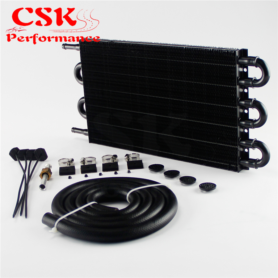 6 Row Radiator Remote Aluminum Transmission Oil Cooler + Hose / Mounting Kit BK