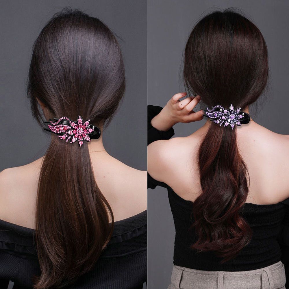 Épingle à cheveux en strass brillant, feuille de fleur, bec de canard, griffes rétro, accessoires pour cheveux pour femmes, couvre-chef queue de cheval brillante
