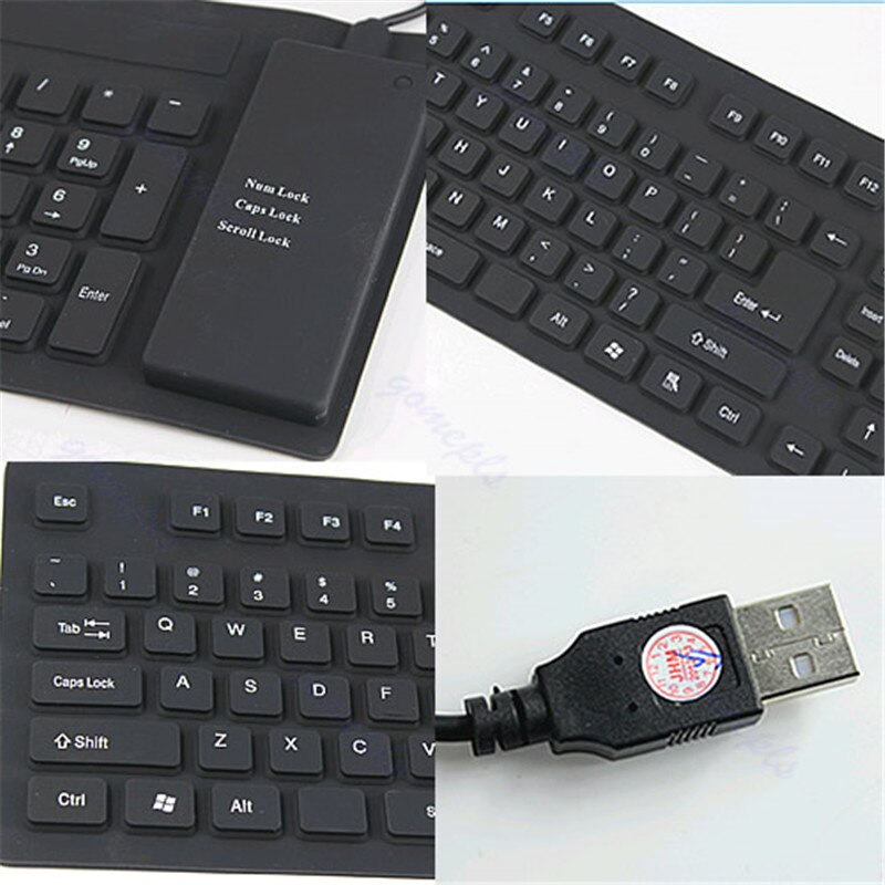 109 nøgler bærbart sort/blåt usb-stik silikonegummi vandtæt fleksibelt, sammenfoldeligt kablet tastatur til pc desktop laptop