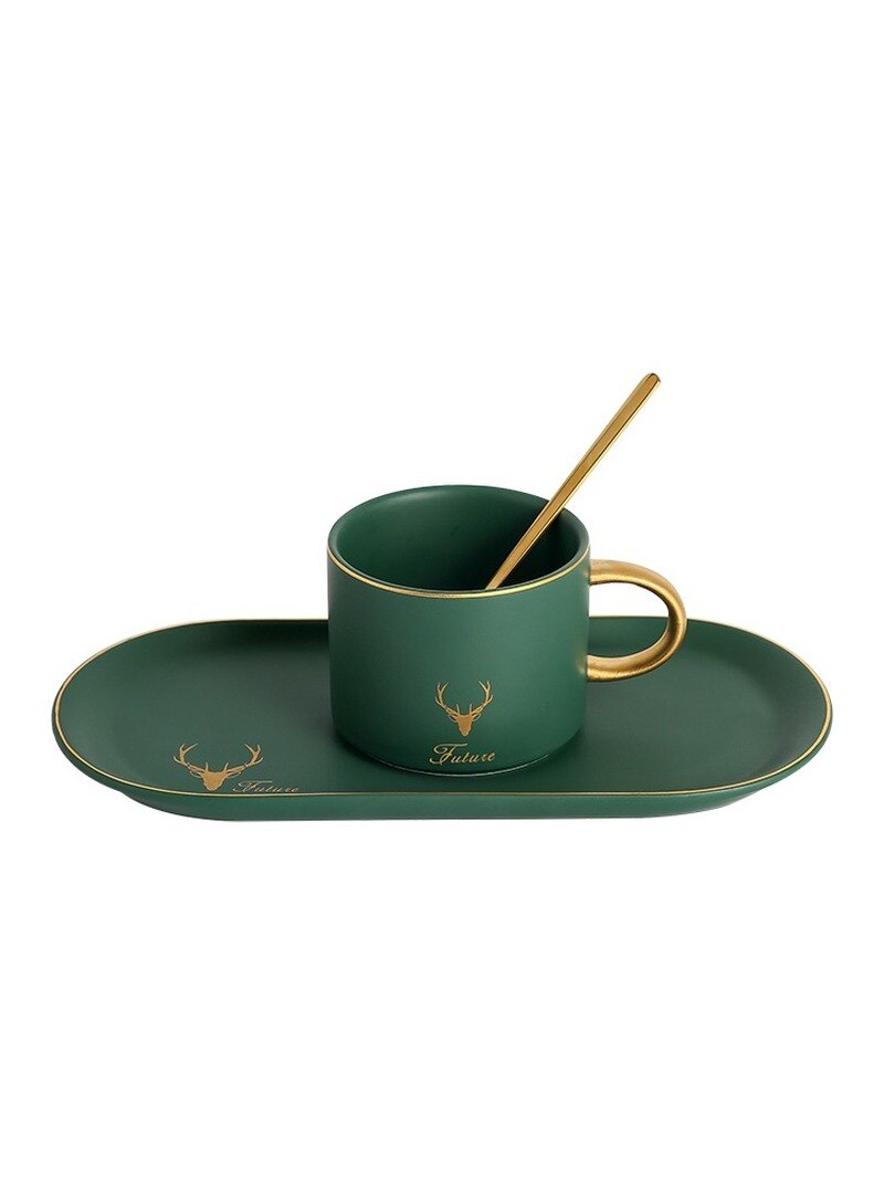 Europese Luxe Gouden Rand Keramiek Koffie Kopjes En Schoteltjes Lepel Sets Met Geschenkdoos Thee Sojamelk Ontbijt Mokken Dessert plaat