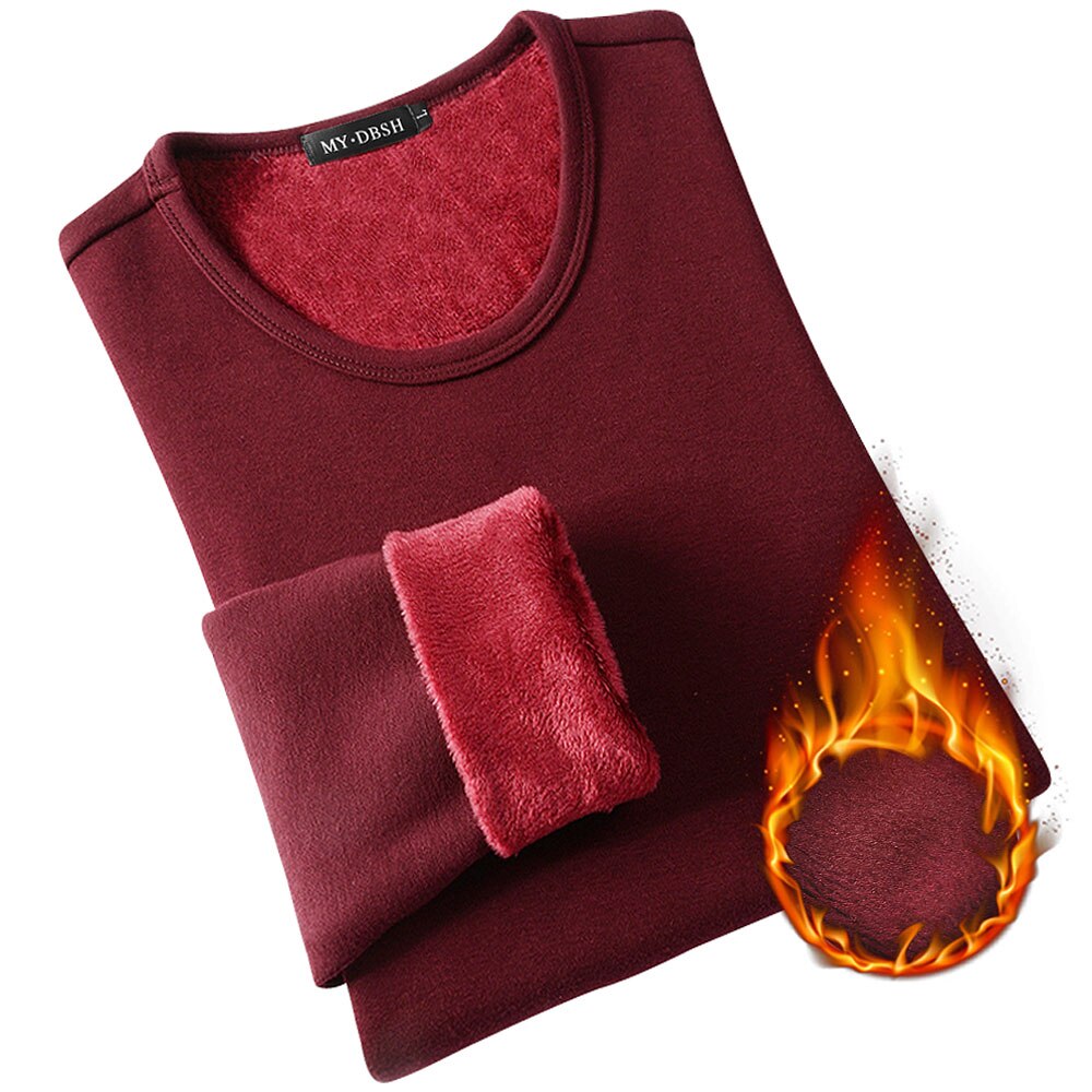 Vrouwen Winter Slim Fit T-shirt Lady Dikke Thermische T-shirts Warme Fluwelen T Shirts Vrouwen Lang Ondergoed Plus size Tops 4XL: 4XL / O-Wine