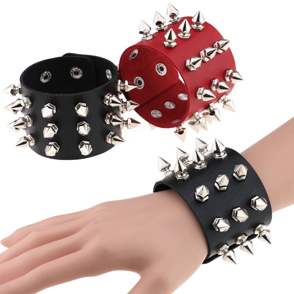 Boho Emo Spike bransoletka sztuczna skóra Punk bransoletki dla kobiet mężczyzn biżuteria Goth dziewczyna chłopiec mankiet Bangle Studded Halloween nadgarstek