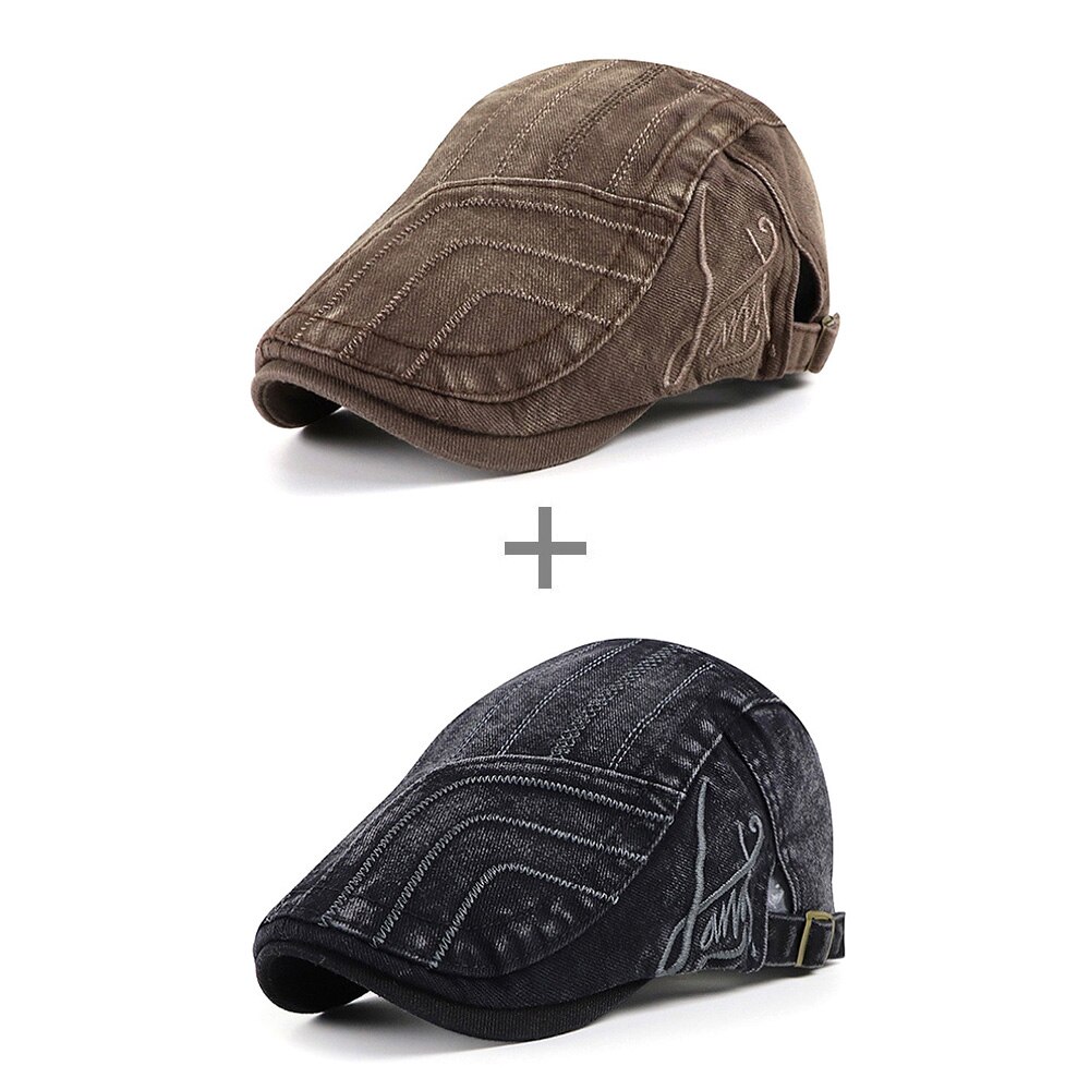 [AETRENDS] Washed Denim Newsboy Cap Men Peaked Flat Caps Artist Hat Casual Berets Hat Z-10139