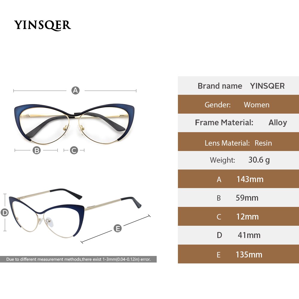 YINSQER miope mujeres montura de gafas de Ojos de gato marco claro de anteojos hombres dioptrías gafas miopía Vintage gafas redondas