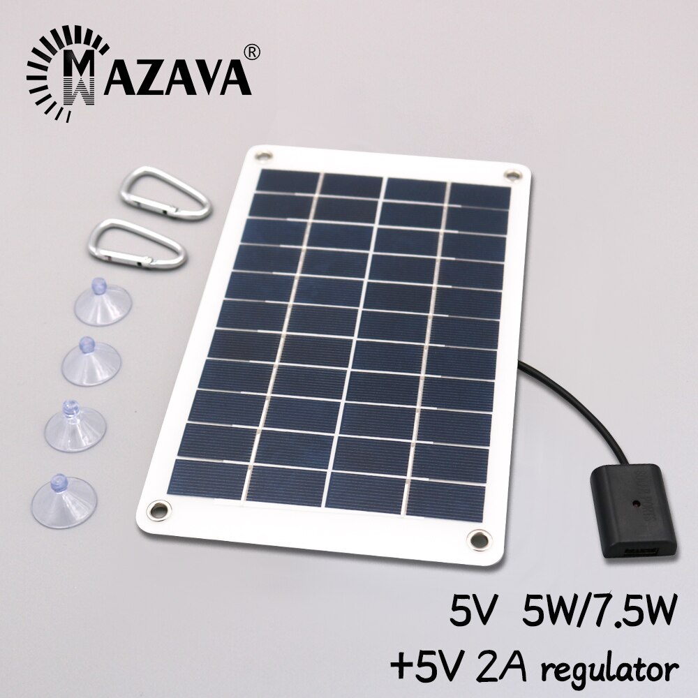 Solar Panel 5V 5W/7.5W Flexible USB Waterproof Solar Panel Charger Outdoor Mobile Power Battery Charger Portable