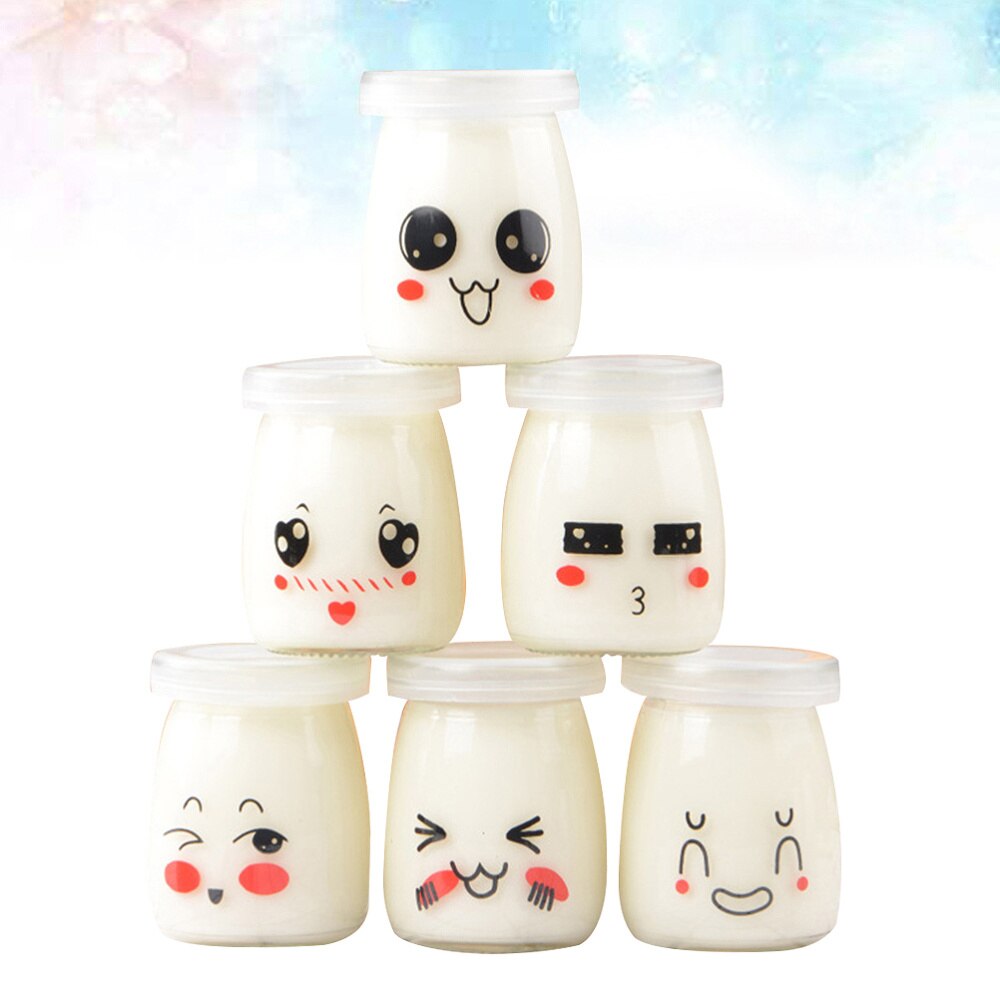 6 pièces 150ml visage Expression boudin bouteilles visage résistant à la chaleur verre gelée yaourt pot conteneurs (modèle aléatoire)