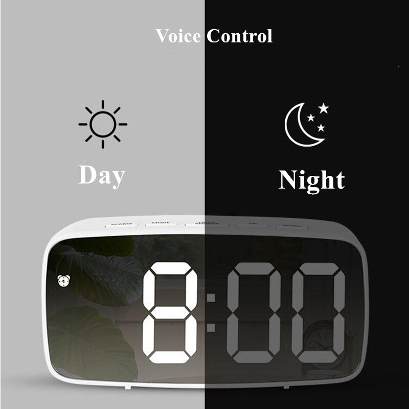 Neue Acryl/Spiegel Wecker LED Digital Uhr Stimme Kontrolle Schlummern Zeit Temperatur Anzeige Nacht Modus Hause Dekoration Uhr