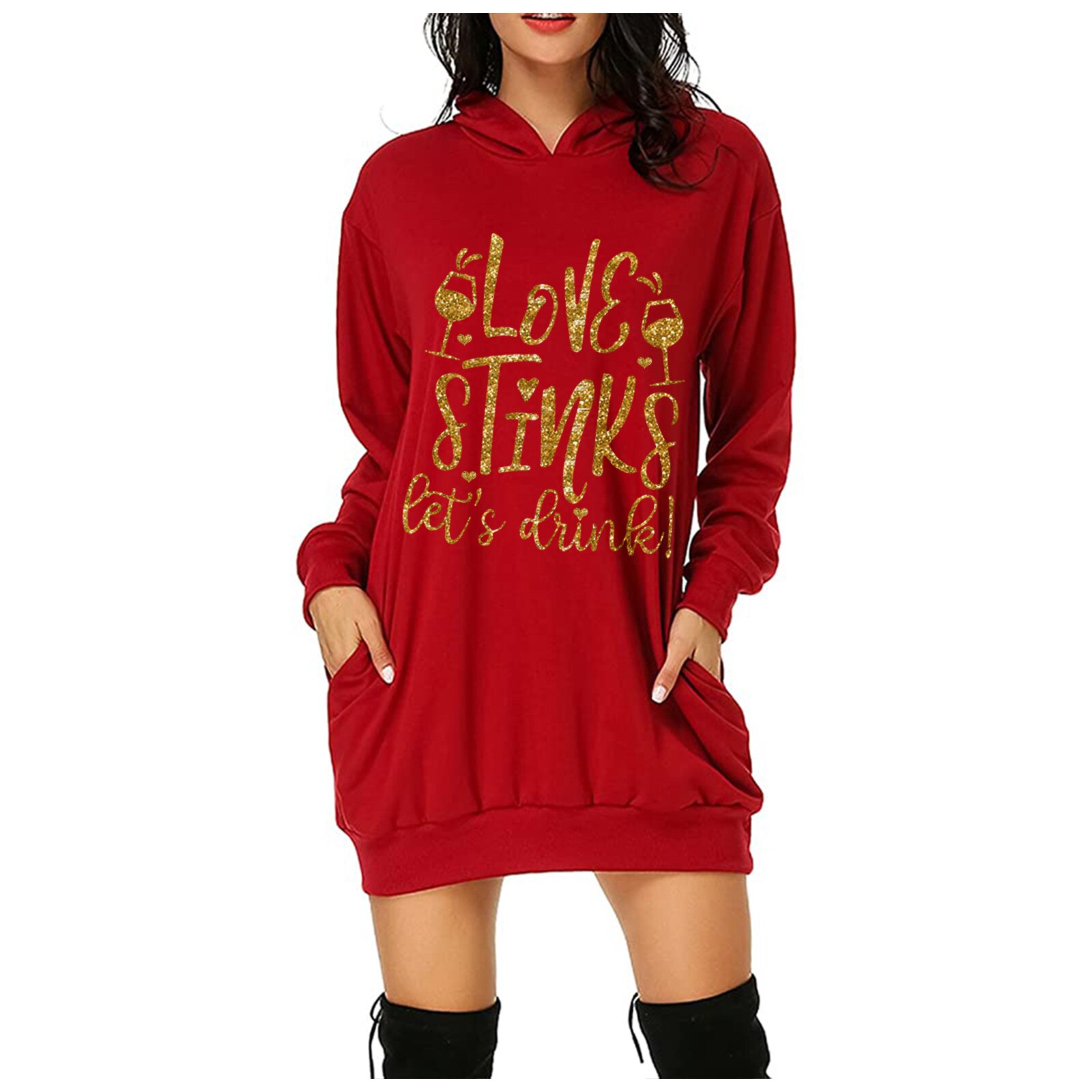 Sudaderas con capucha Harajuku para mujer, sudaderas con letras estampadas, suéteres gruesos cálidos de Kpop, sudaderas largas holgadas de color sólido para mujer, Tops # Z: XXL / C