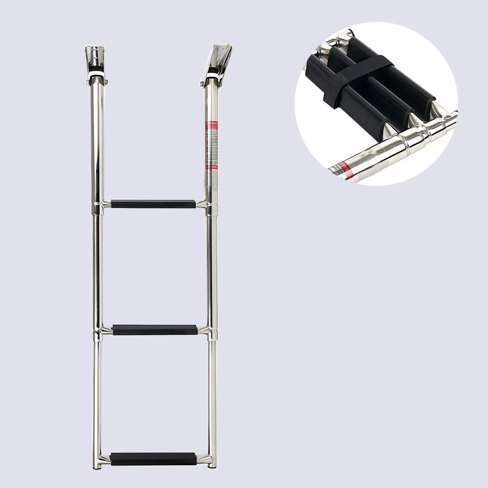 Stainless Steel 3 / 4 Steps Boat Telescopic Ladder Marine Transom Boarding Ladder Feet fit Swim Step Over Platform