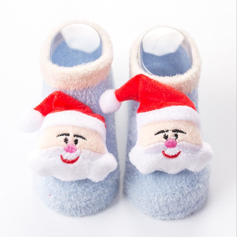 1 Paar Baby Kids Sokken Casual Winter Kerst Sokken David &#39;S Herten Sokken Katoen Cartoon Warm Houden Meisjes Jongens Sokken kerstcadeau: Blauw / M(6-12M)