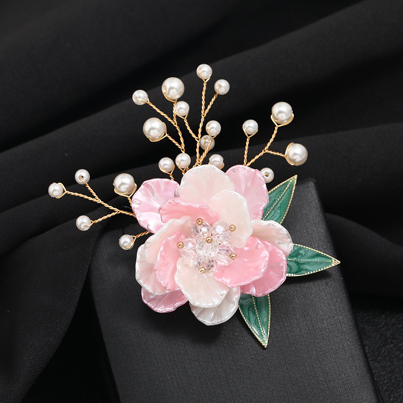 SKEDS 2022 exquisito lujo mujeres Rhinestone flor broche insignias perla cristal planta broches Retro Pin para dama: PLATEADO