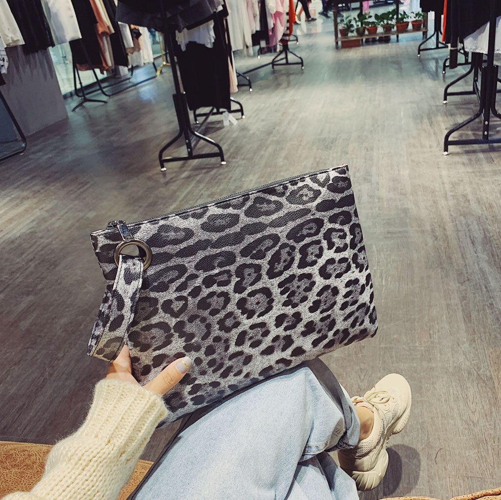 Leopard kvinder pung lang lynlås clutch håndtaske mobiltelefon taske kortholder mønt pung tynd pung #yj