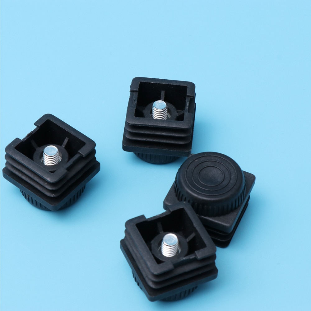 20pcs M8 Square Pipe Plug Furniture Square Foot Mats Tube Cover Pipe Fittings with Nut and Adjustable Feet 35*