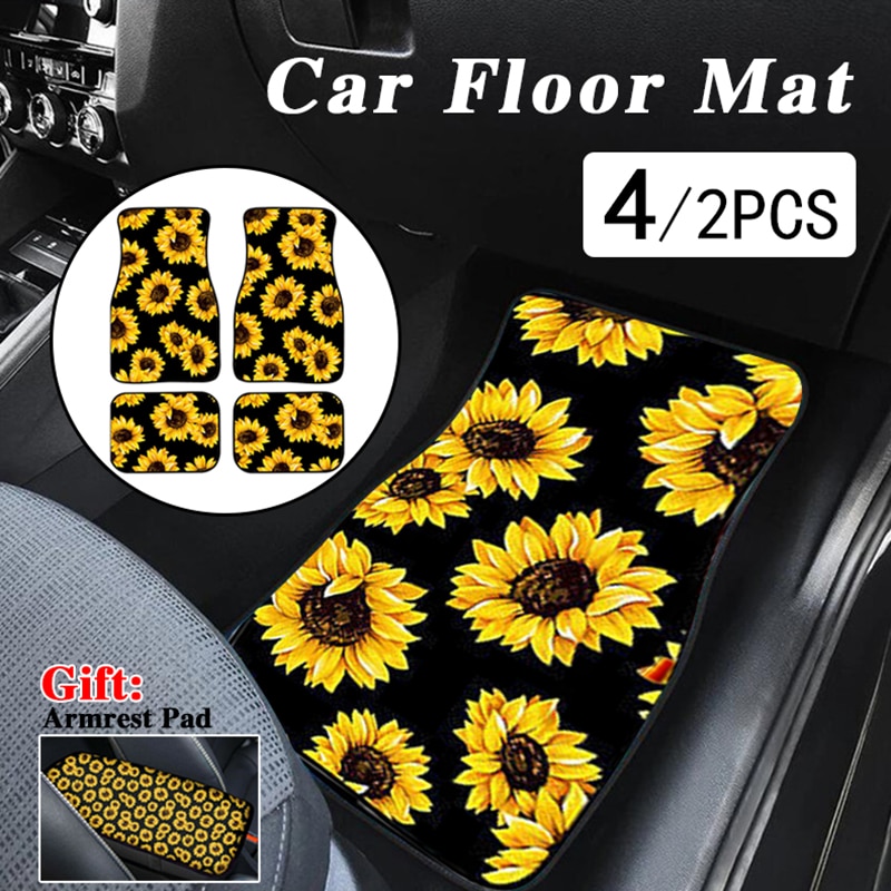 Juego de 4 Uds. De alfombrillas blandas para coche, alfombrillas para el suelo con estampado 3D en amarillo y negro, accesorios para el coche