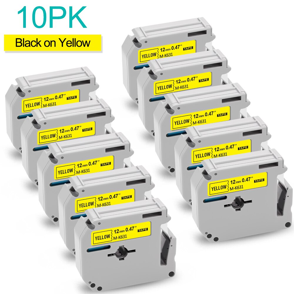 Absonic 10PK 12mm Label für Brother MK 231 Band mk-231 MK231 Schwarz auf Weiß Label Band für Brother P-touch Label Drucker PT-80: 10PK Black on Yellow / 12mm