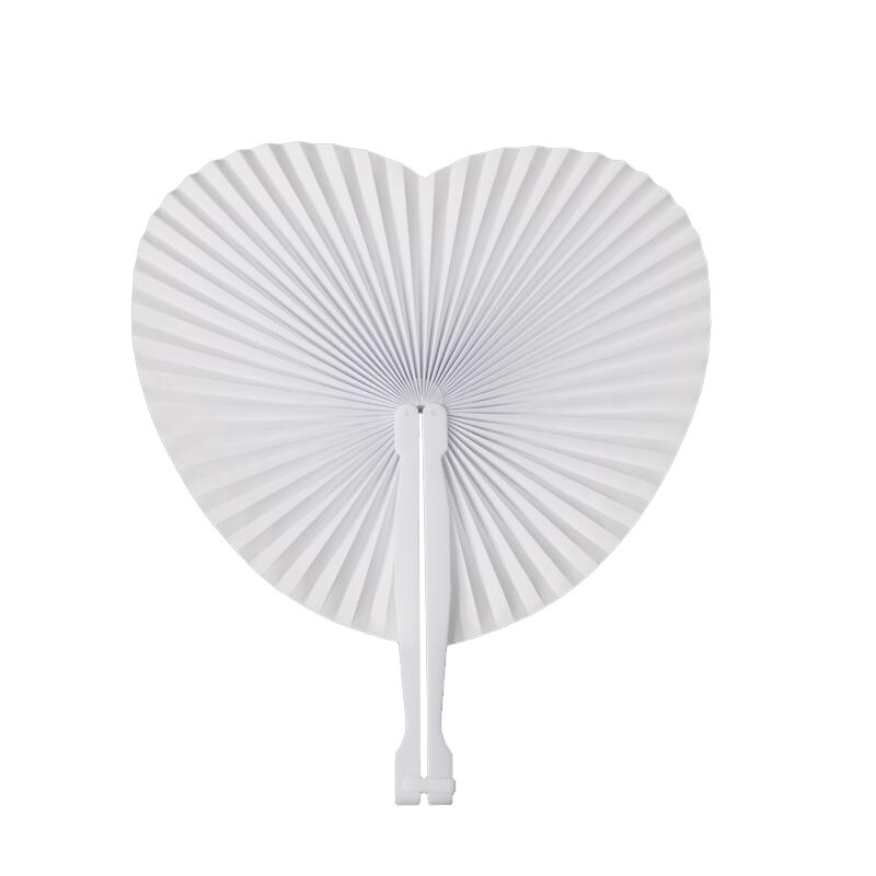 5 PCS Romantic Heart Shape Wedding Anniversary Hand Held Folding Paper Fan Party Heart White Blank Paper Folding Fans