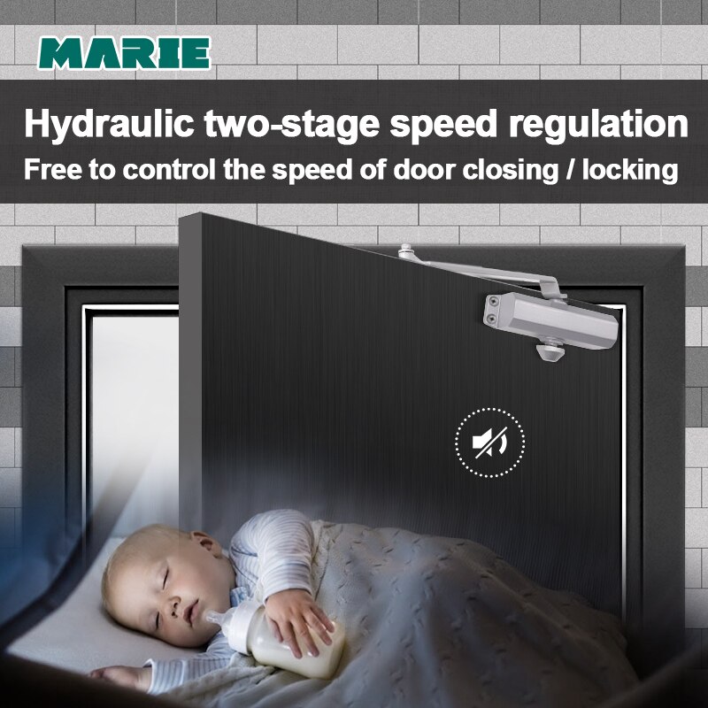 Marie 1102 sølv automatisk hastighedsjusterbar hydraulisk bufferdørlukker enkel installation til 25-45kg kommercielle boliger
