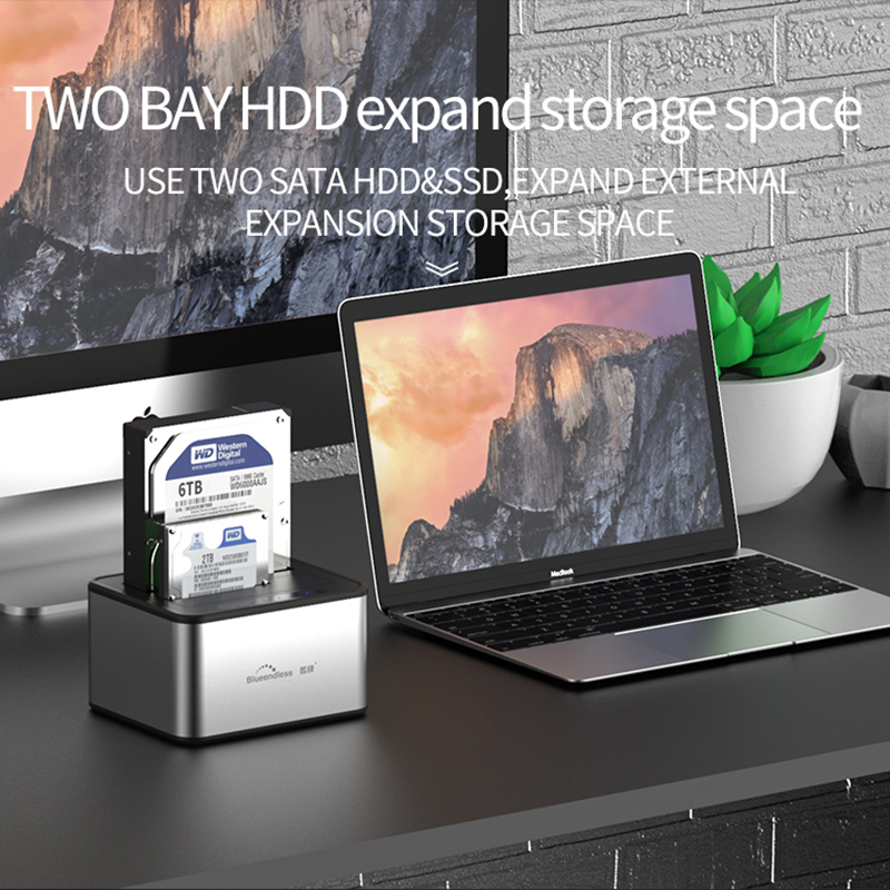 2.5/3.5 Inch SSD External Hard Drive Enclosure Dual-bay Hard Drive Docking Station SATA to USB 3.0 HDD Case 12V3A Power Adapter