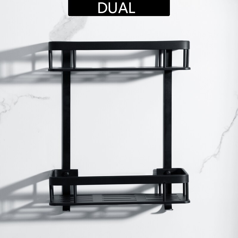 Matte Black Bathroom Commodity Rack Wall-mounted Punch Bathroom Storage Shelf Black Triple Tier Toilet Vanity Shower Room Rack: Dual tier
