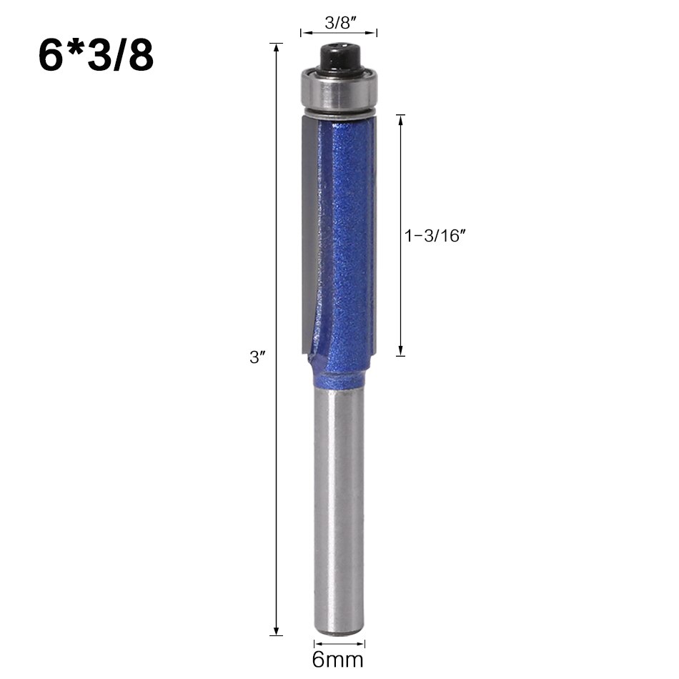 1pc 6mm skaft trimfräsbits med lager för trämallmönster bitfräskärfräs för trä: 6 mmx 9.52mm