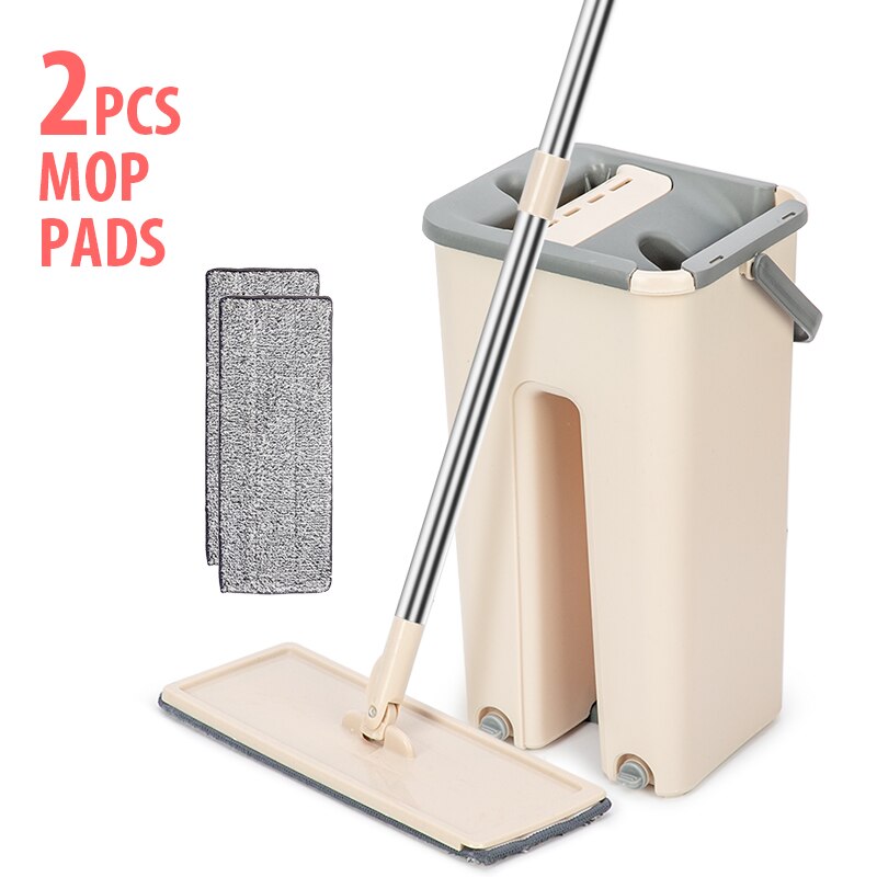 Nettoyage de sol vadrouille main libre essoreuse vadrouille auto-humide et système de nettoyage nettoyage à sec microfibre vadrouille pour plancher de lavage: 1 mop 2pads
