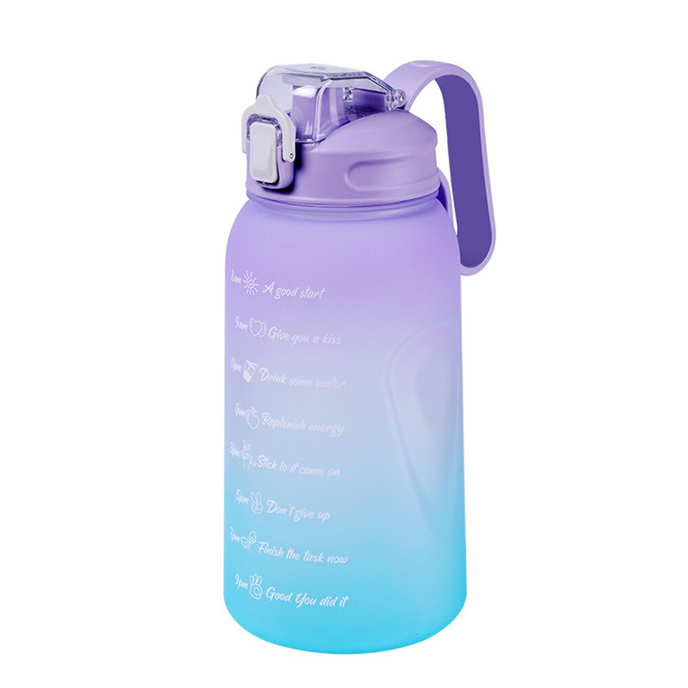 2L Water Fles Stro Cup Tijd Marker Outdoor Sport Drinken Fitness Waterfles Outdoor Sport Student Paar Cup Water Bottl: Purple push type