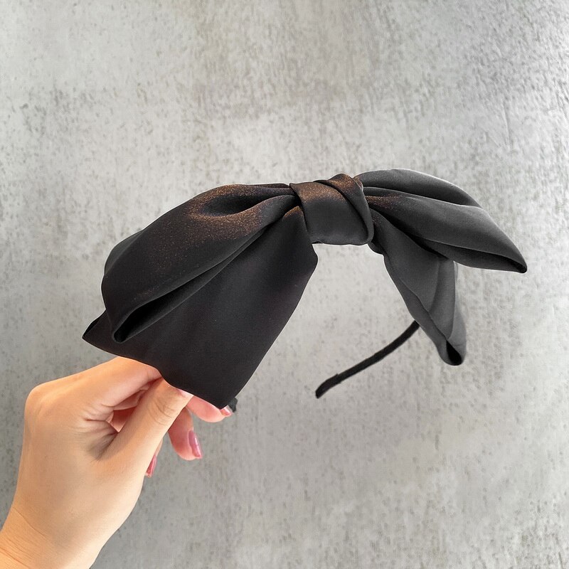 Pinces à cheveux en Satin, 1 pièce, gros nœud papillon à deux couches, épingle à cheveux, accessoires pour femmes, bandeaux de coiffure: Headband Black