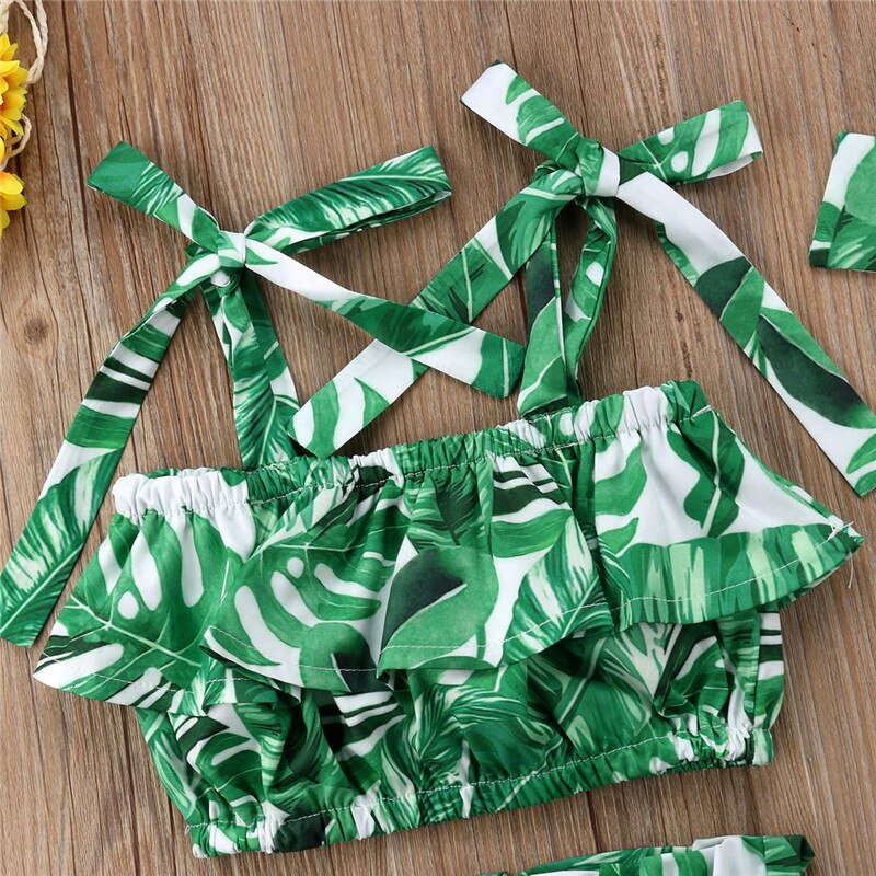 3 stuks peuter- en babymeisjesbadpak, badpak met bloemenbandjes, crop tops, shorts, hoofdband, strandset