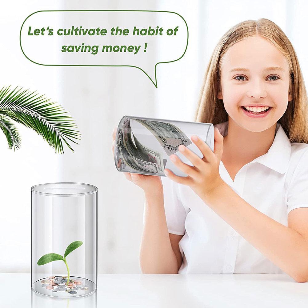 Salvadanaio acrilico trasparente cilindrico salvadanaio di grande capacità semplice salvadanaio regalo di compleanno per bambini