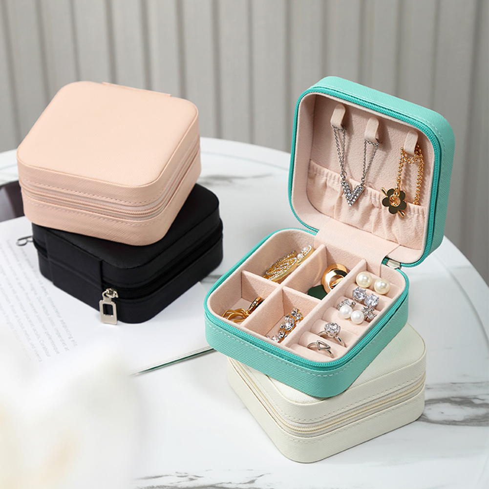Jewelry Organizer Cases Display Travel Portable Jewelry Box Leather Storage Organizer Earring Holder Boxes Travel Cosmetic Bag