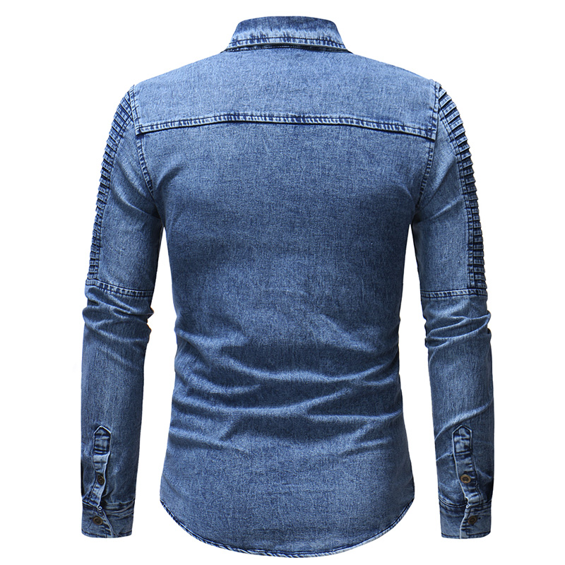 Höst jeansskjorta herr slimmad avslappnad långärmad bomullsskjorta enkelknäppt svart blå 3xl