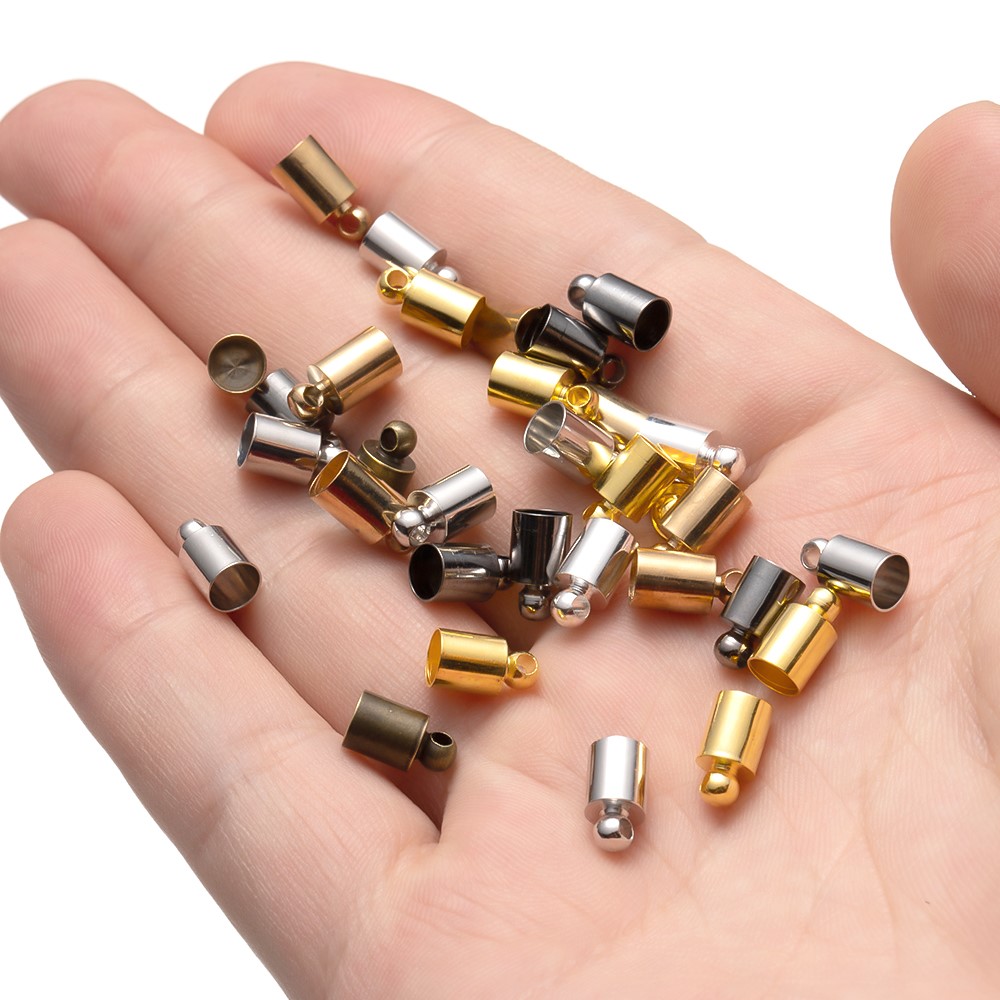 50Pcs/Lot 2-10mm Round Tassel Leather Cord End Crimp Caps Beads DIY Jewelry Making Bracelet Necklace Leather Cord Connectors
