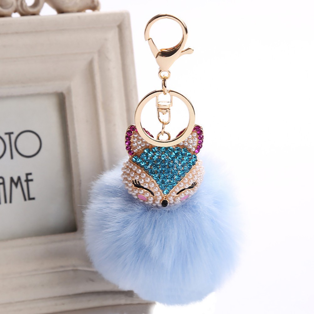 neue Kleine Fuchs Porte Clef Frauen Flauschigen Keychain Pompom Llavero Gefälschte Kaninchen Fuchs Pelz Ball Tasche Schlüssel Kette Chaveiro sleutelhange: Sky Blue