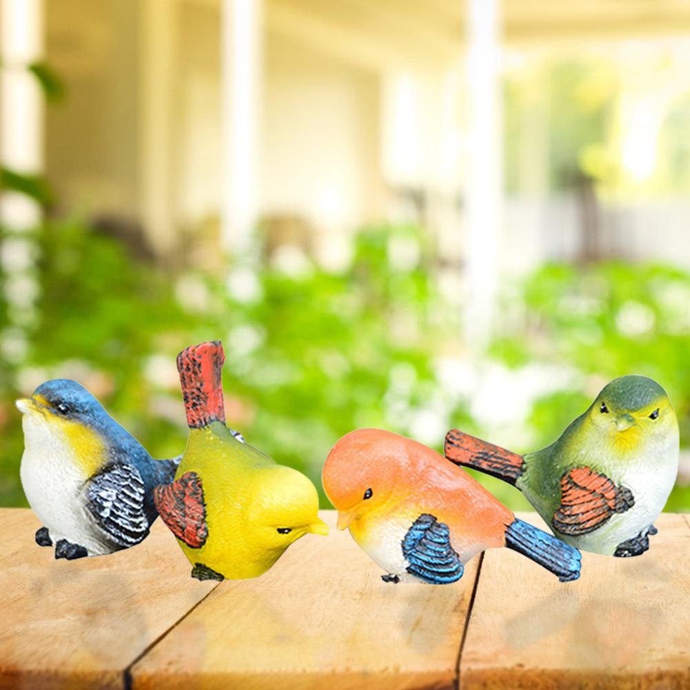 Simulation 4PCS Resin Birds Figurines Mini Birds Ornament for Home Garden Decoration Garden Supplies