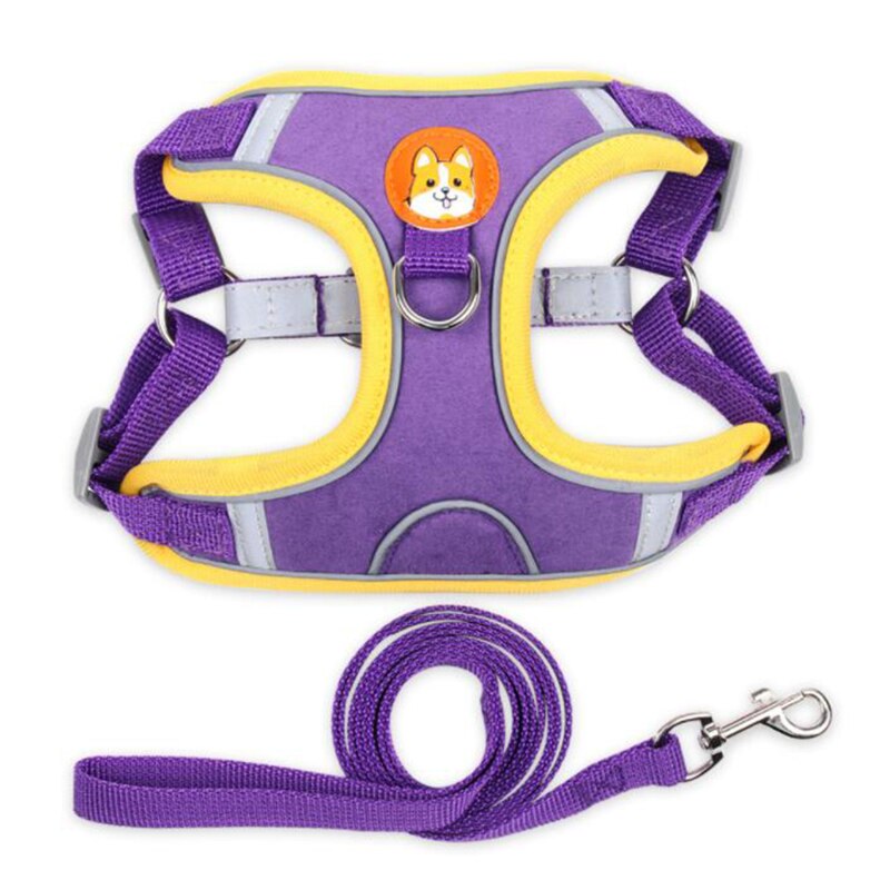 Breathable Small Dog Harness And Leash Cloth Safety Mesh Chest Strap Collar For Kitten Cat Chihuahua Pug Bulldog Cats Vest: Purple / M