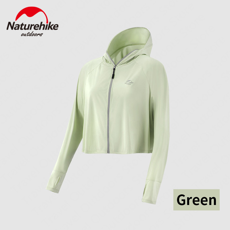 Naturehike-Sudadera con capucha de nailon para hombre y mujer, ropa Anti-UV con salida de pelo, resistente al viento, protector solar: Green