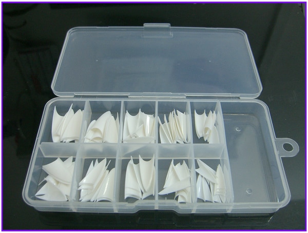 100 stks clear natuurlijke wit valse wijs stiletto franse acryl nail tips + zachte siliconen doos
